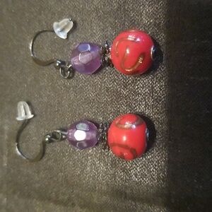 Vintage Red and Purple Earrings